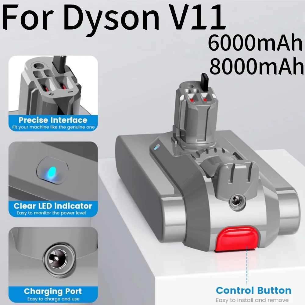 25.2V 6000mAh/8000mAh Battery for Dyson V11 Vacuum Cleaner SV15 SV16 SV17 SV18 SV22 Replacement Battery Buckle Version