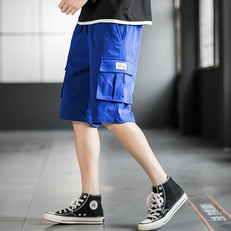 Günlük elastik bel bantlı ve büzgülü erkek iş kıyafeti şortu, büyük cepli klasik streç iş şortu, rahat