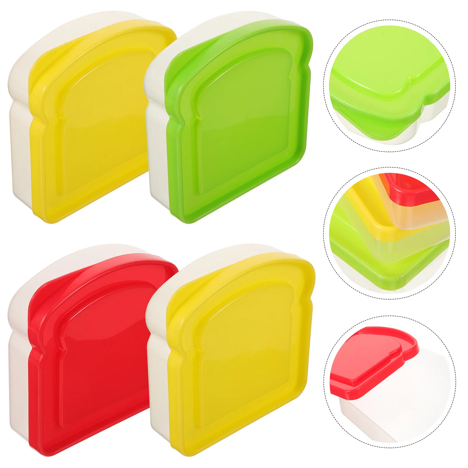 

4 Pcs Sandwich Box Bread Toast Bento Lunch Plastic Crisper Containers for Boxes Case Small Snack Kids Lunchbox Child Loaf