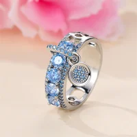 Luxury Female Lake Blue Yellow Black Pink Red Stone Round Dangle Rings For Women Silver Color Green Zircon Wedding Bands Jewelry