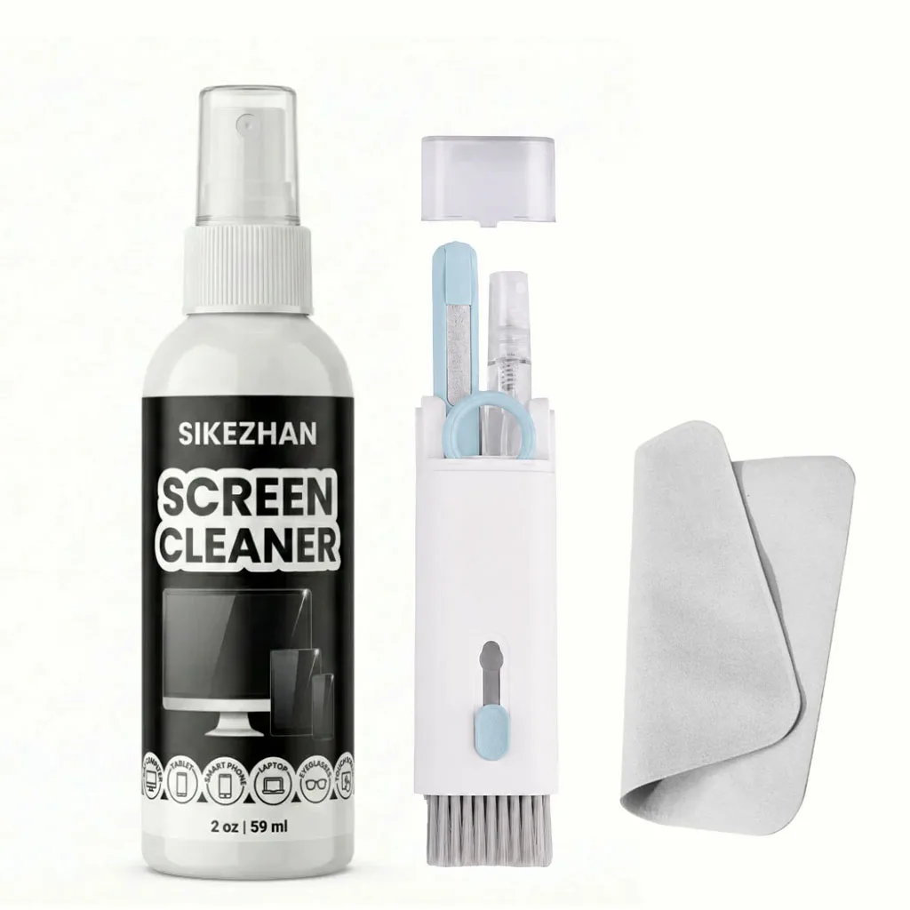 Portable 2oz Streak-Free Screen Cleaner Kit with Brush and Cloth