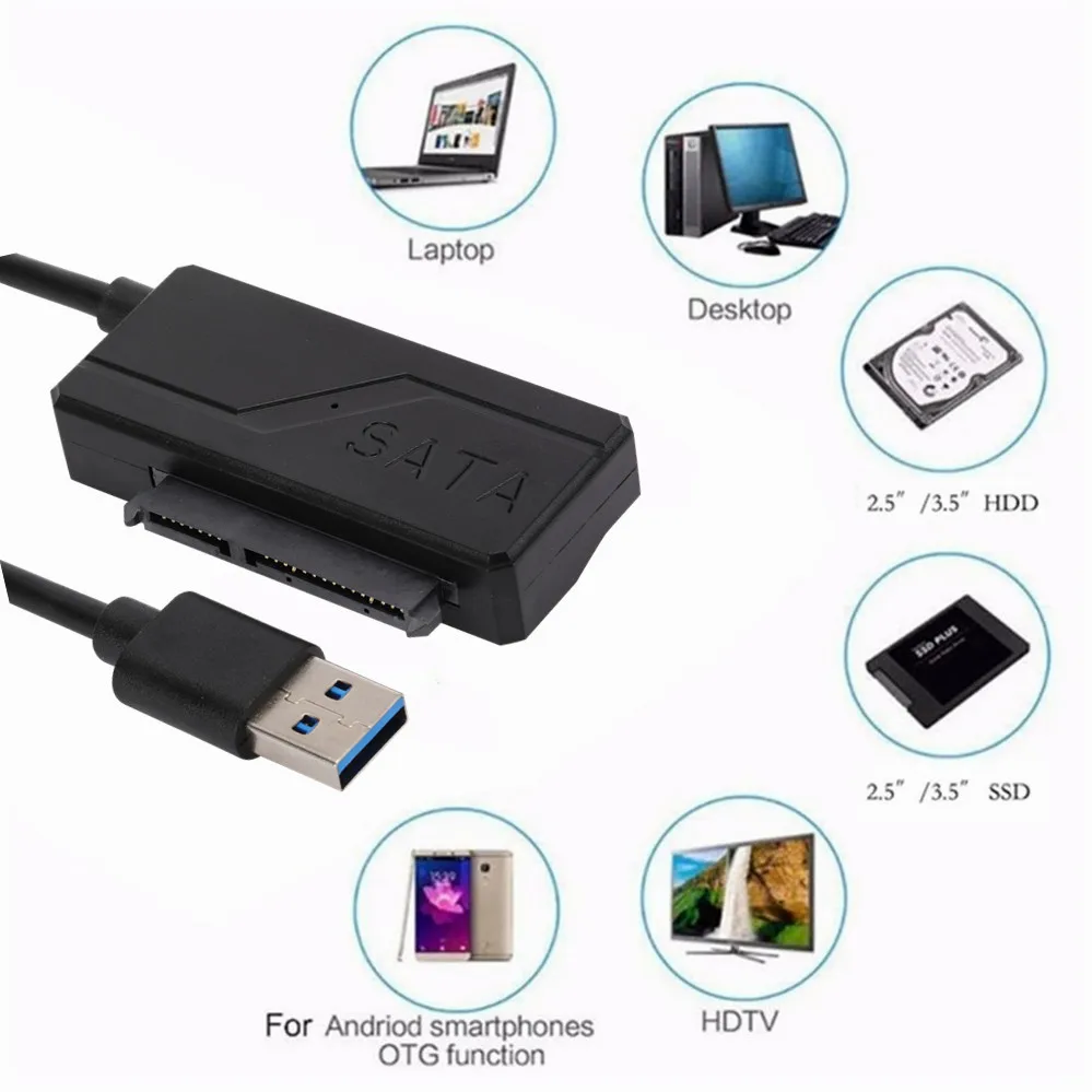Sata to USB 3.0 Adapter Cable USB To SATA 3 Cable Support 22 Pin 2.5 3.5 inche E