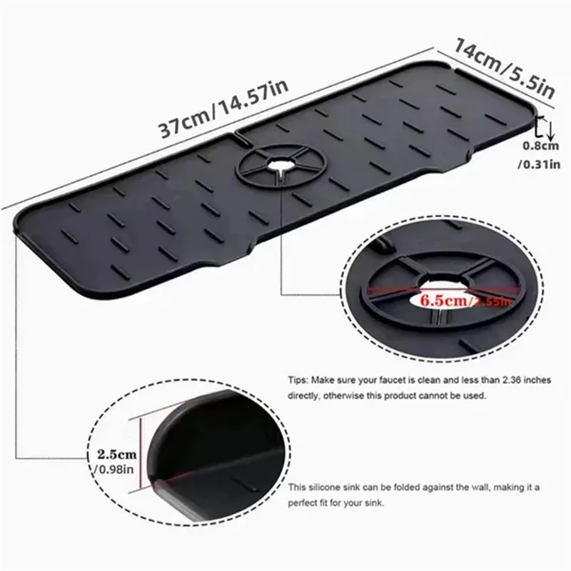 Multifunctional Silicone Faucet Draining Pad Temperature Insulation Splash Pad Countertops Thickened Splash Guard For Sink
