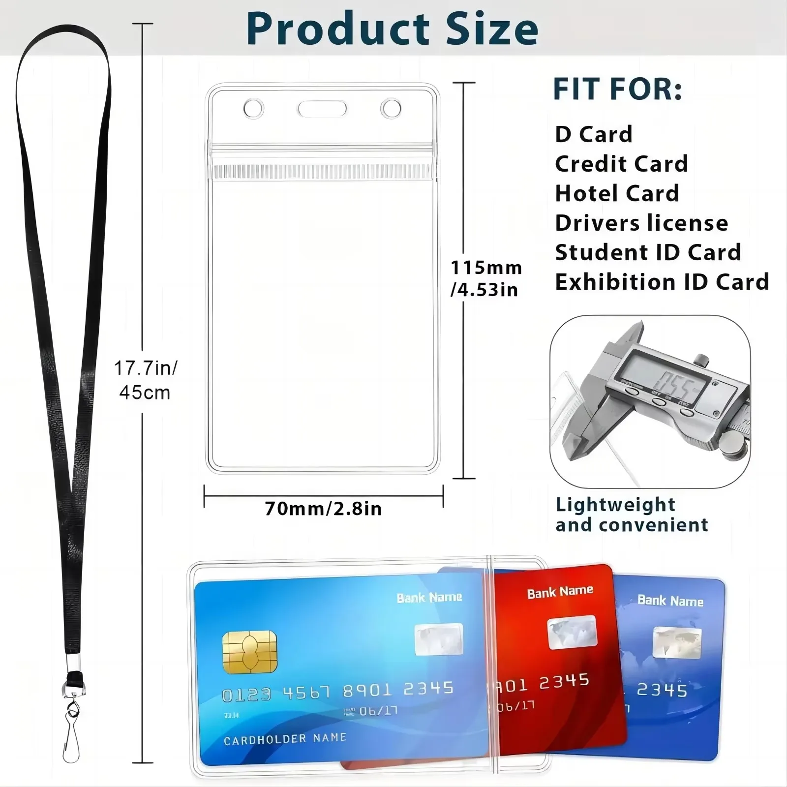 תגיות שמות אופקיות שקופות מפלסטיק עם קליפ זיהוי ורצועת צוואר לצוות המשרד, צוות המשרד, מתנדבים