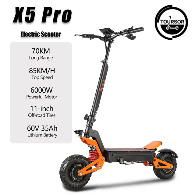 Trottinette électrique pliable TOURSOR X5 Pro, moteur 6000W, vitesse 85 km/h, autonomie 70 km, batterie 60V/35AH, pneus 11 pouces, pour adultes 1