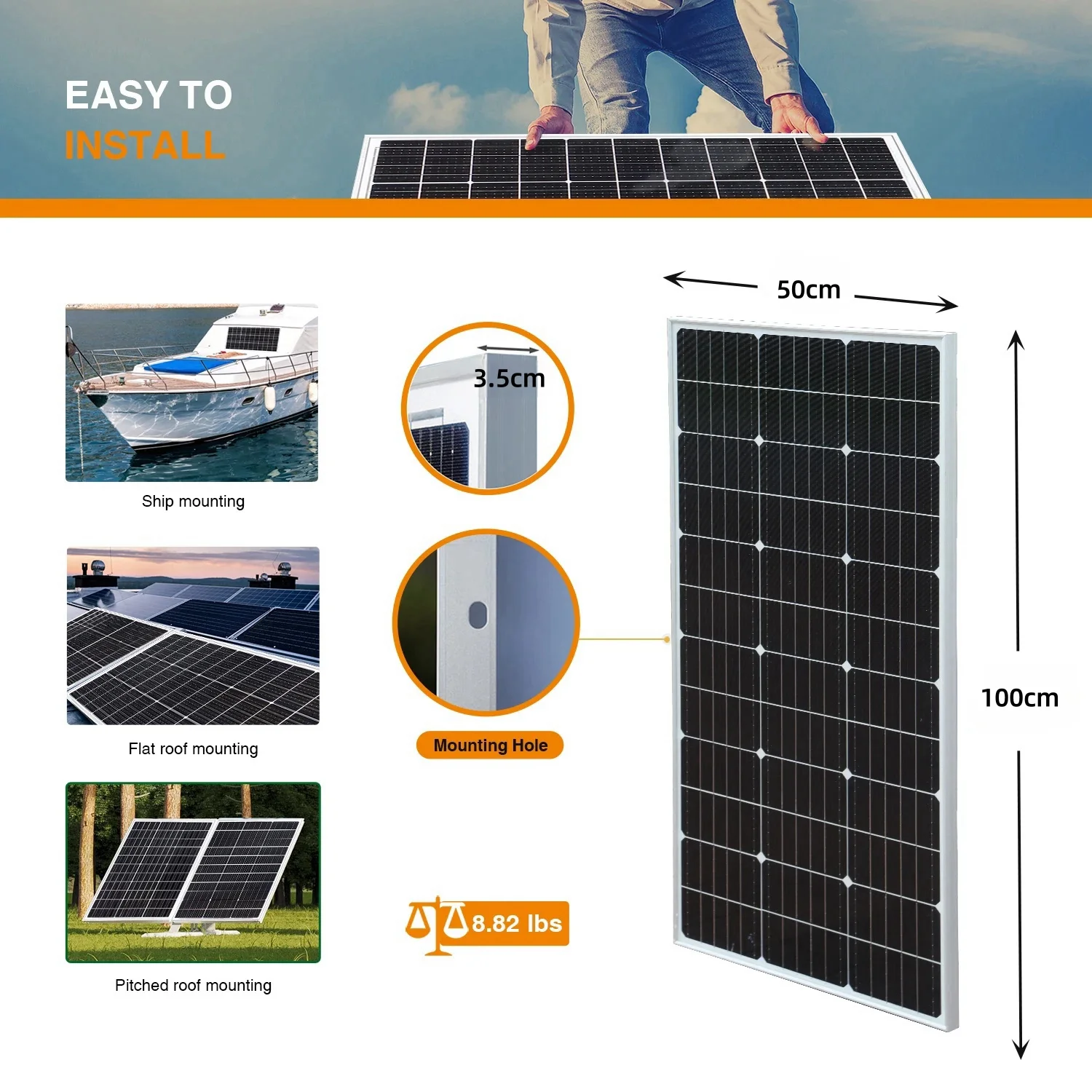 3000W Rigid Solar Panel Kit 18V for Home Roof Camper RV Car Boat