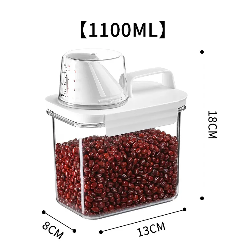 Airtight Food Storage Container Cereal Dispenser Transparent Kitchen Cereal Jar With Measuring Cup Household Organizer Box Set