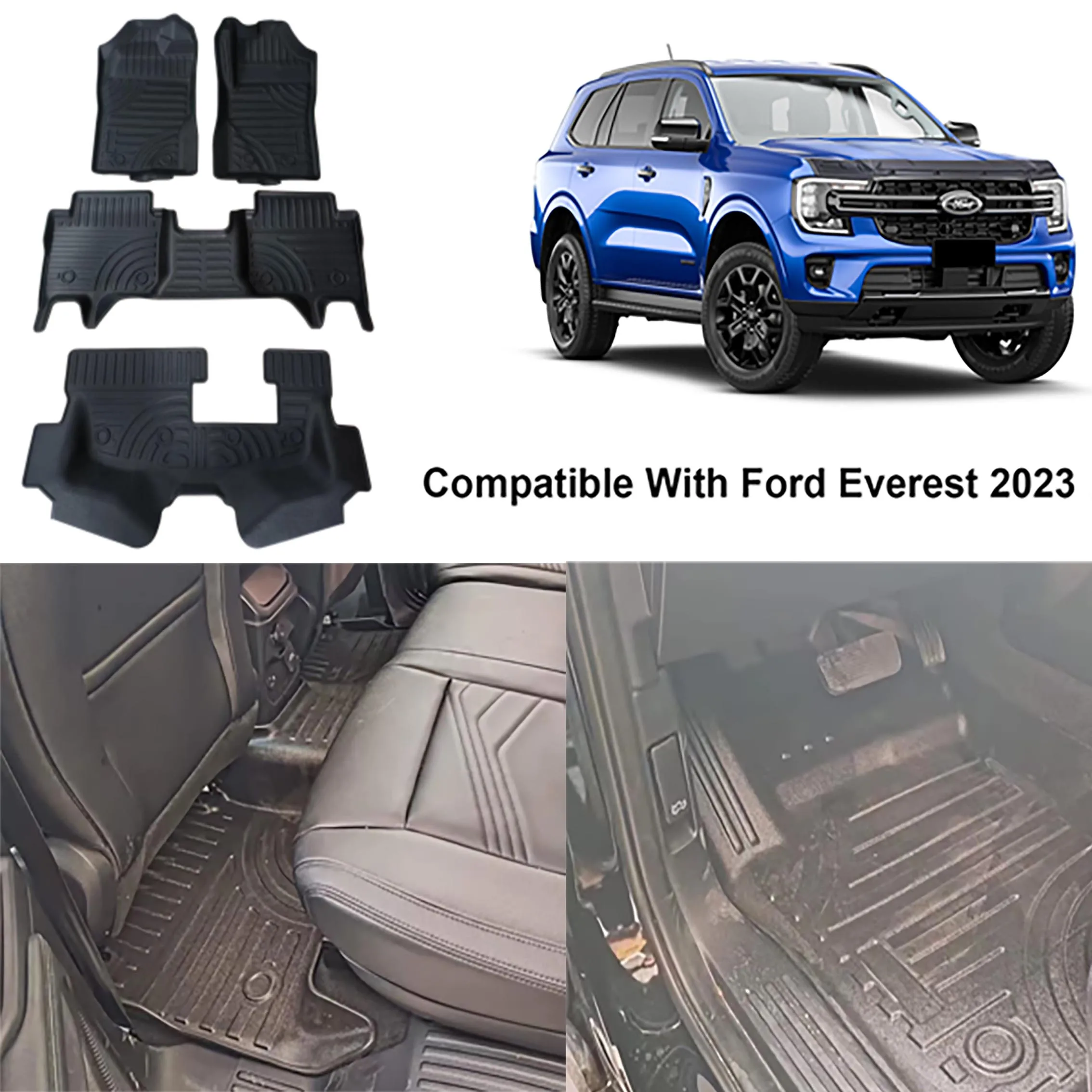 

Rubber Floor Mats 3D TPE Foot Pad For Ford Everest 2023 2024 7 SEATS 3D Waterproof Car Mats For Everest Next Gen Accessories