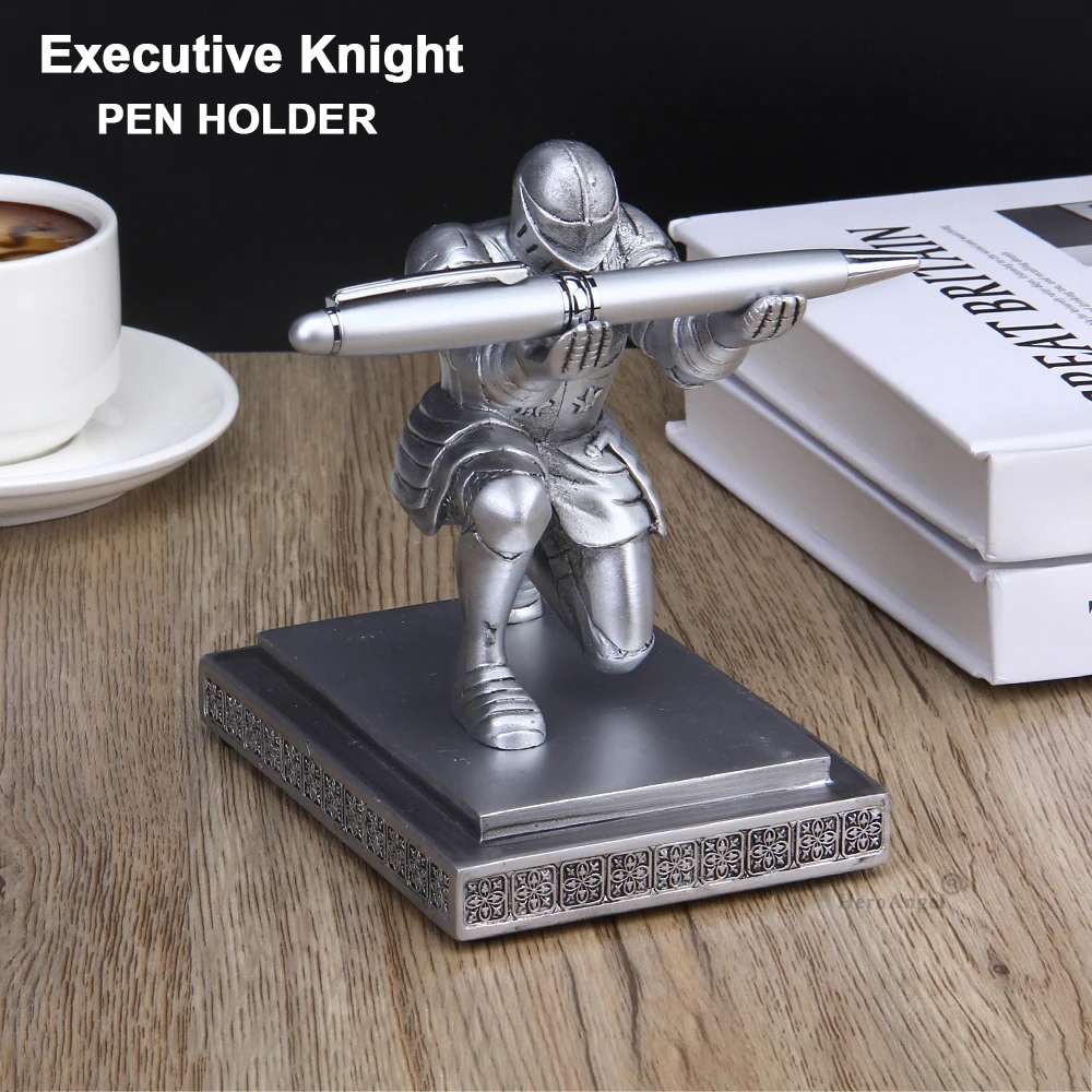 Executive Knight Pen Holder With A Pen Personalized Resin Pencil Stand
