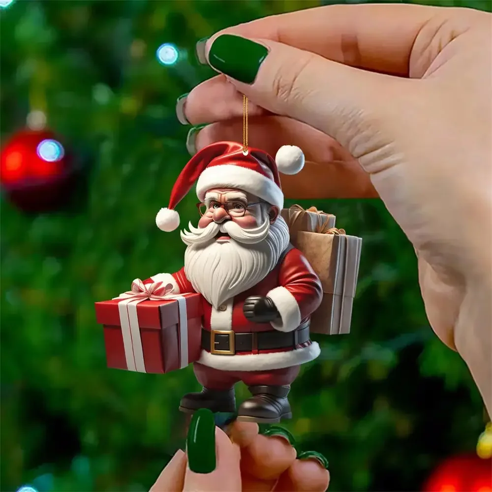 thumbnail image 1 of Colgante de árbol de Navidad con muñeco de nieve de Papá Noel y dibujos animados de acrílico 2D, adorno colgante bonito para Navidad, regalo de Año Nuevo 2025 para el hogar, 1 of 5
