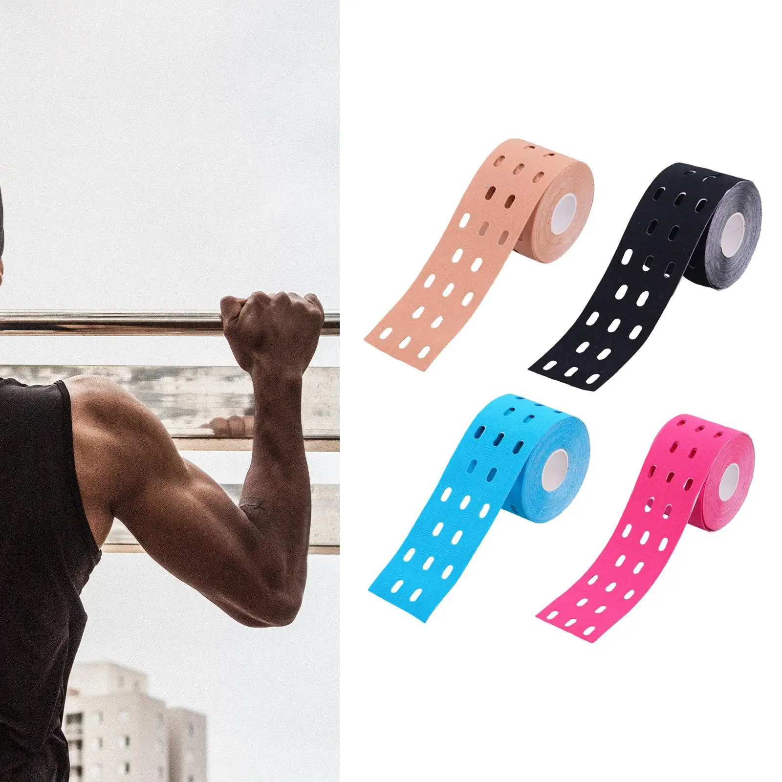 Set of 4 2Inchx16ft Perforated Athletic Muscle Tapes Improved Ventilation for Gym Fitness Running Tennis Swimming Fo