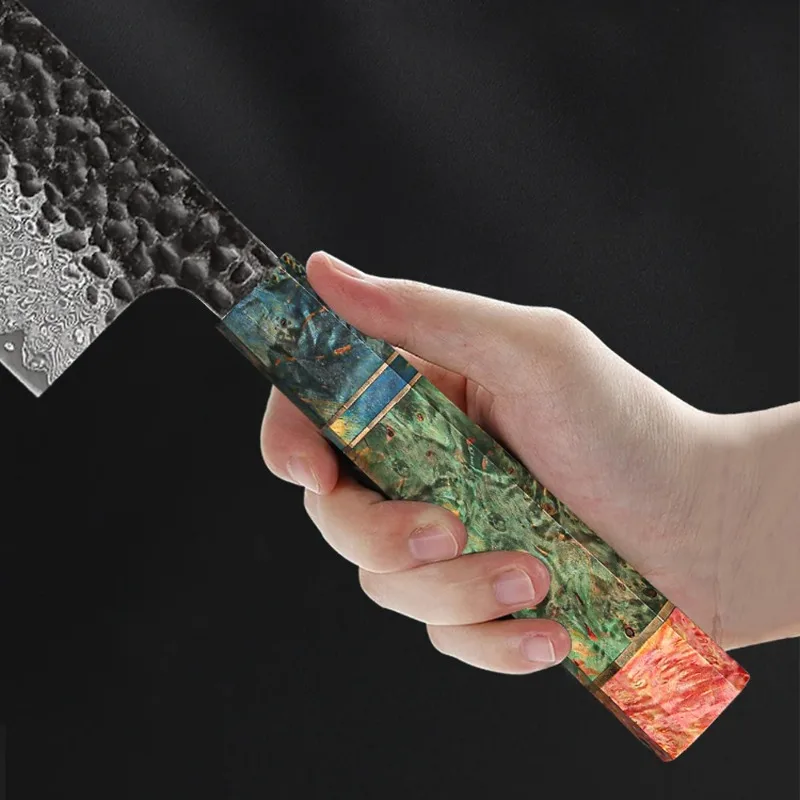 Kitchen Knife Hand Forged Damascus Steel 8-inch Chef Knife with Stable Handle for Cutting Raw Meat Vegetables and Fruits At Home