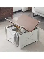 Karl Home Square Coffee Table With Storage Farmhouse Rustic White Coffee Tables For Living Room Wood Center Table With H 1