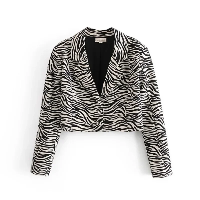 Zebra Stripes Short Blazer Suit Women Fashion Sweet Collect Waist Single Breasted Indie Short Blazer Animal Printed Chic Coats