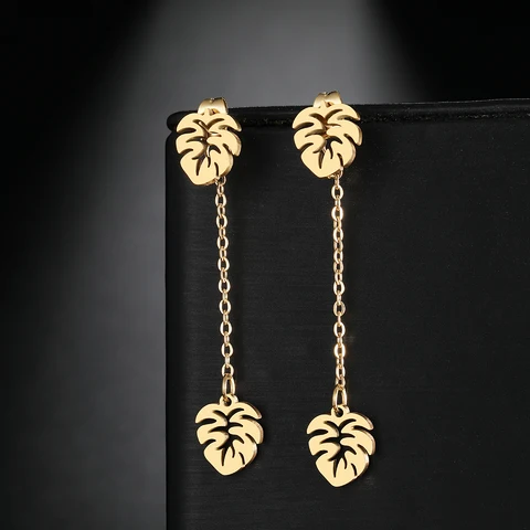 Steel Earrings 2022 Trend New Leaf Tassel Chain Fashion Charm Gold Pendants Earrings For Women Jewelry Party Girl Gift