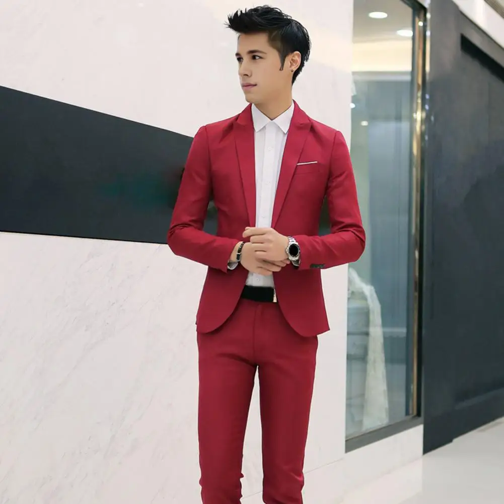 2Pcs Set Men pants set Slim Fit Business Suit Set Lapel Single Button jacket Coat suit Pants Business Outfit