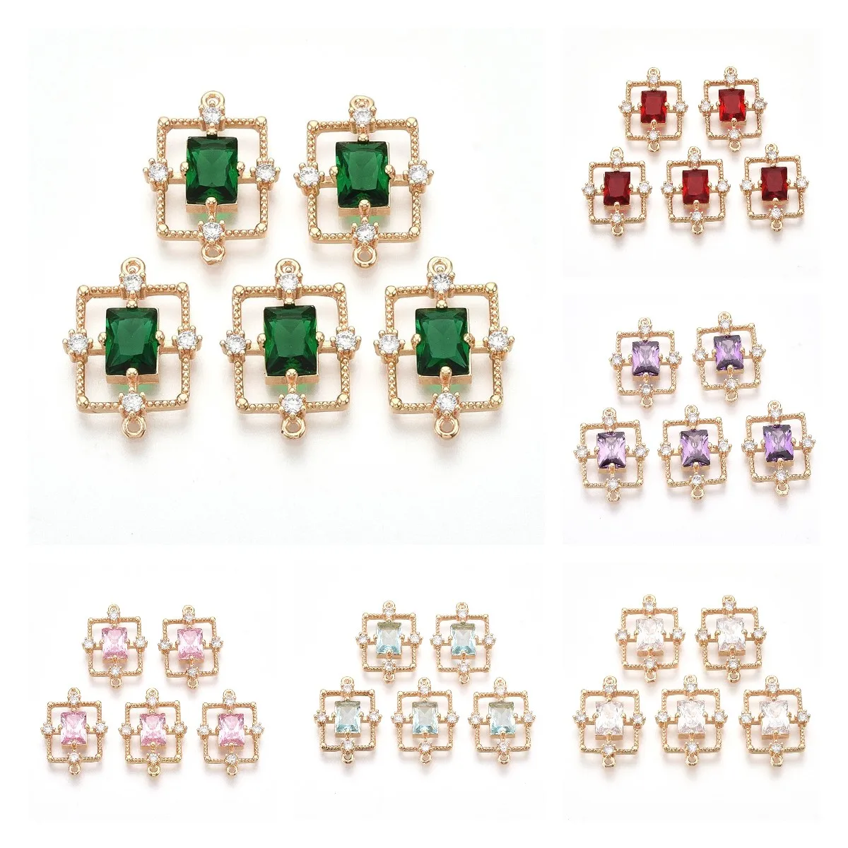 

Pandahall 10pcs Rectangle Golden Color Tone Brass Links Connectors With Rhinestone Link Charms For Necklace Jewelry Making Gift