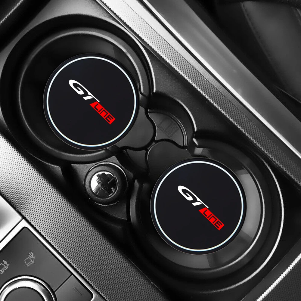 2Pcs Car Coaster Pads Water Cup Slots Non-Slip Mat Waterproof Water Cup Mat Drink Pad for Peugeot GT Line GTI 206 207 307 308 408 cup holder coasters,car coaster pads
