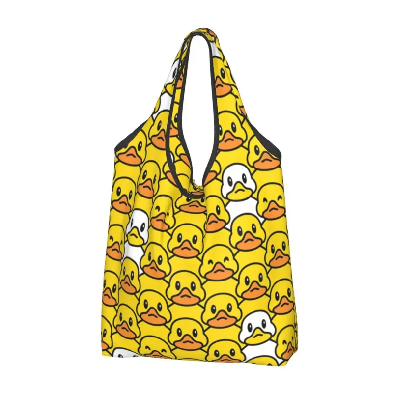 Custom Classic Cartoon Rubber Duck Shopping Women Portable Big Capacity Groceries Shopper Tote Bags