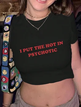 Sexy Y2K Short Sleeve Crop Top Letter Print Crew Neck T-shirt for Spring & Summer Women's Clothing Cropped 1