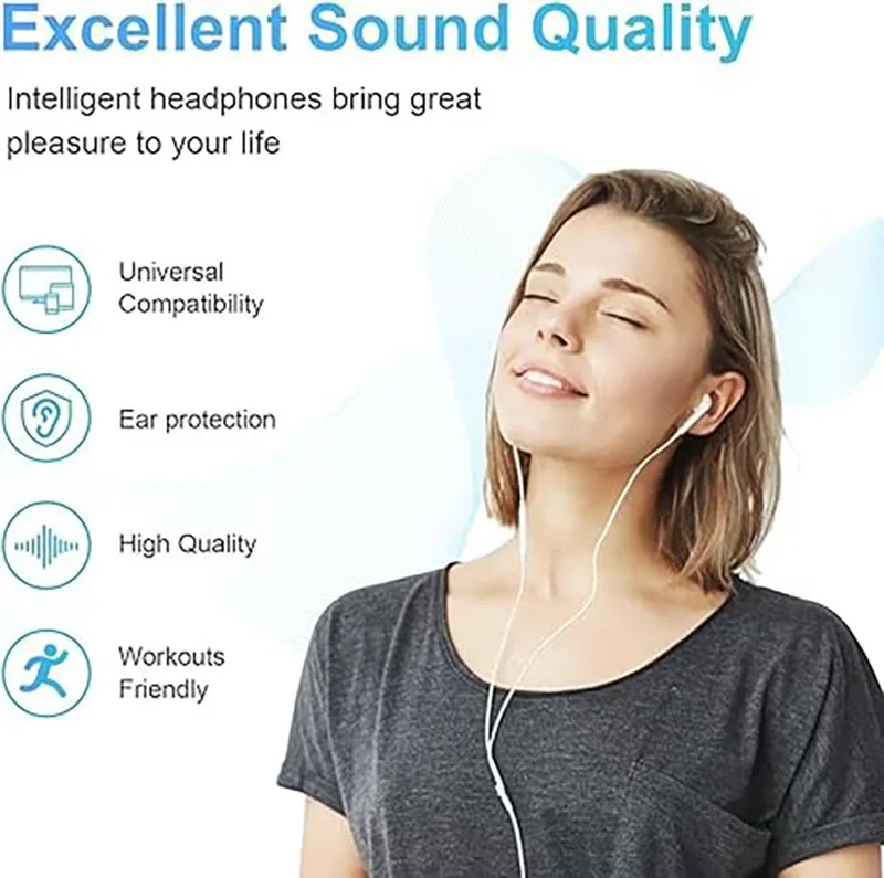 Wired HiFi Stereo Earphones with Microphone - USB C Connection, Sport Music Earbuds
