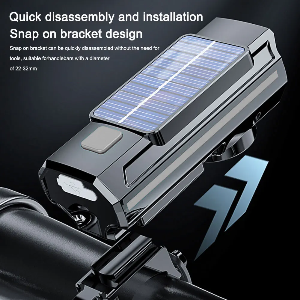 Solar Power LED Bicycle Light USB Charging MTB Road Bike Front Lamp Waterproof LED Cycling Lantern with Horn Bicycle Accessories