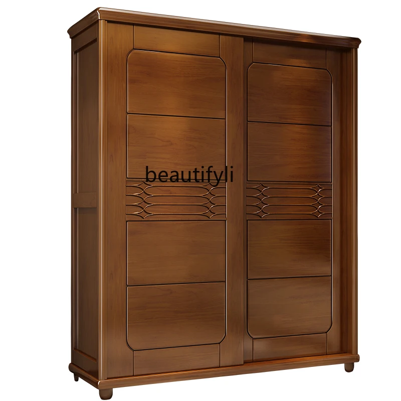 

Solid Wood Wardrobe Chinese Modern Simplicity Sliding Door Bedroom Storage Wardrobe Economical Wardrobe