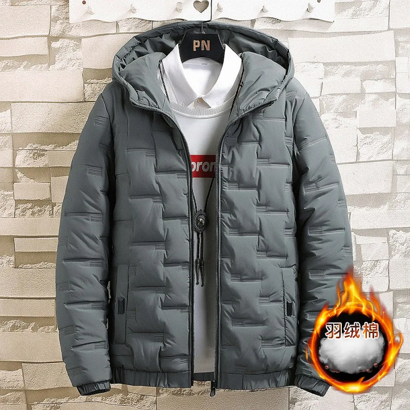 

Men's Cotton Insert Warm Hooded Jacket Autumn Winter Solid Zipper Windproof Sweatshirts Casual Slim Fit Coat Light Down Jackets