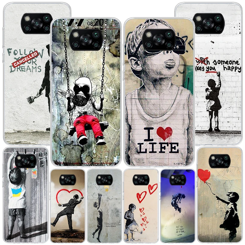 Street Art Banksy Graffiti Phnoe Case Per Xiaomi Poco X5 Pro X4 Gt X3 Nfc M5S M4 M3 M2 F3 F2 F1 Mi Note 10 Lite A2 A3 Unico Cov