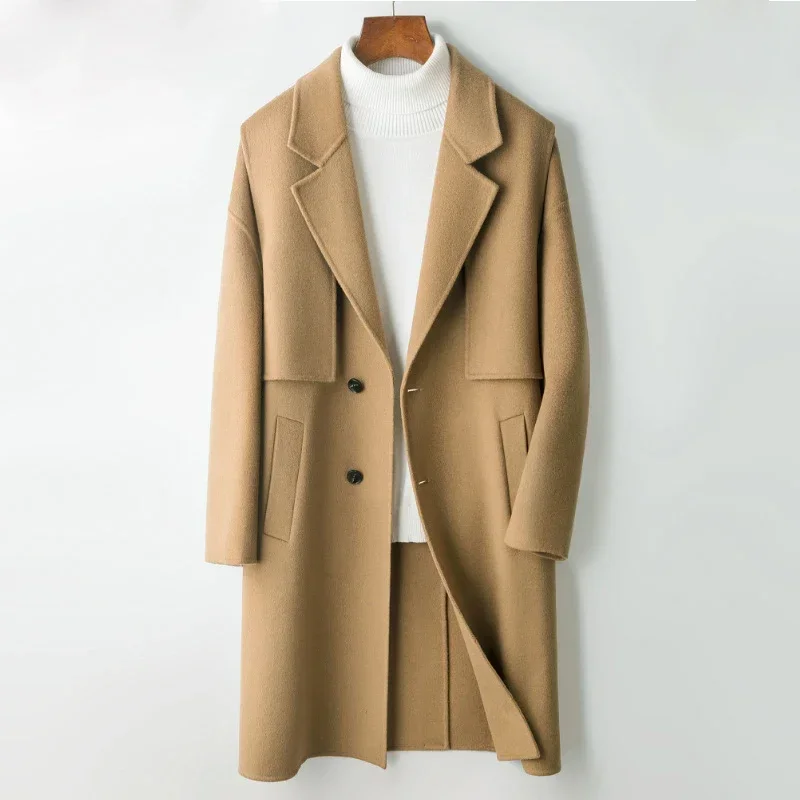 

Autumn and Winter New Men's Slim Fit Single Breasted Mid Length Coat Casual Coat