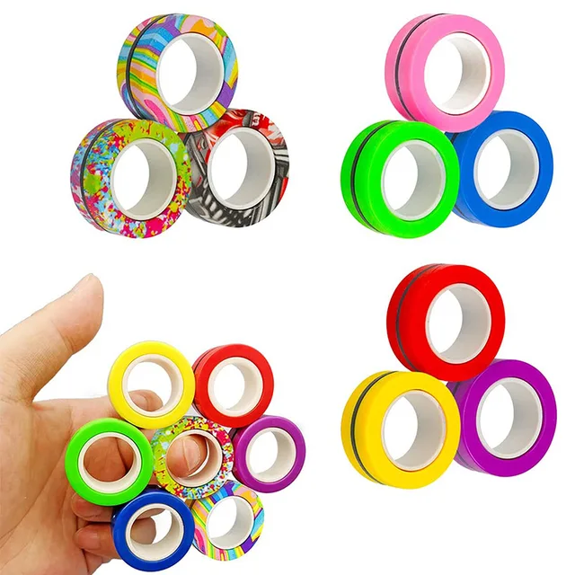 Hot 3PCS Magnetic Spinne Fidget Ring Spinner Magnet Fidget Toys Unzip Antistress For Children Adult Magnetic Spinner Rings Toys 3