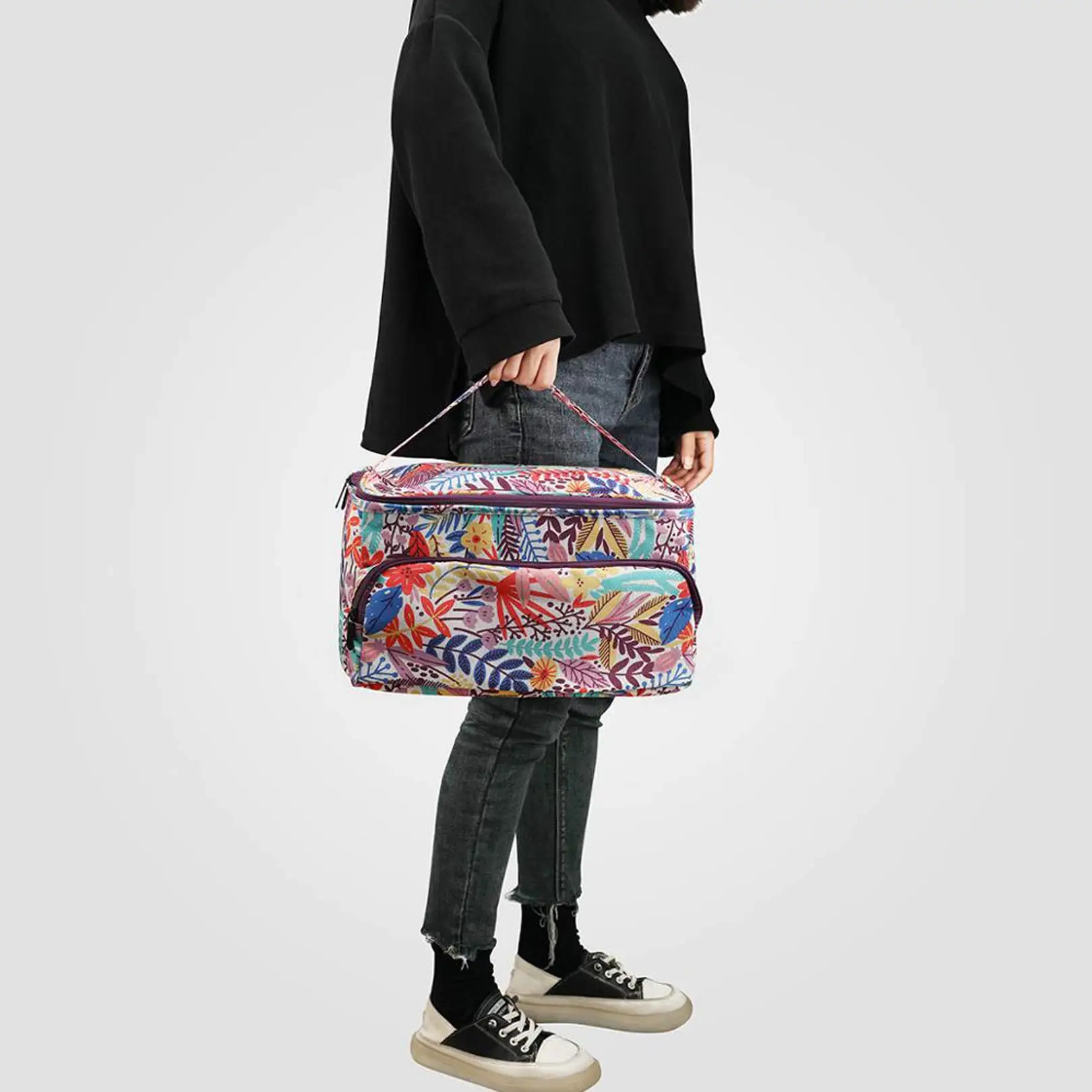 Yarn Storage Bag Sewing Crochet Kit Organizer 3 Holes Portable Oxford Knitting Bag for Unfinished Project DIY Tool Accessories