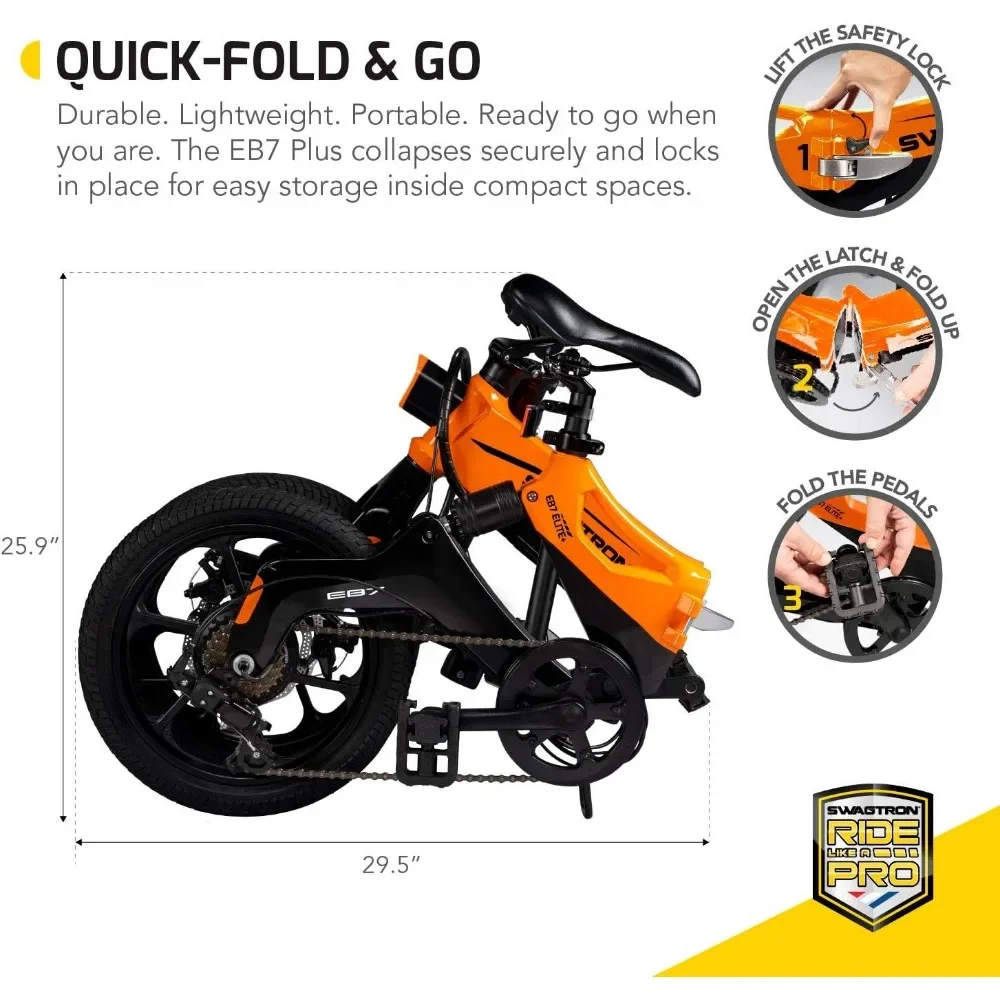 Swagtron Swagcycle EB-7 Elite Plus Folding Electric Bike with Removable Battery, 3