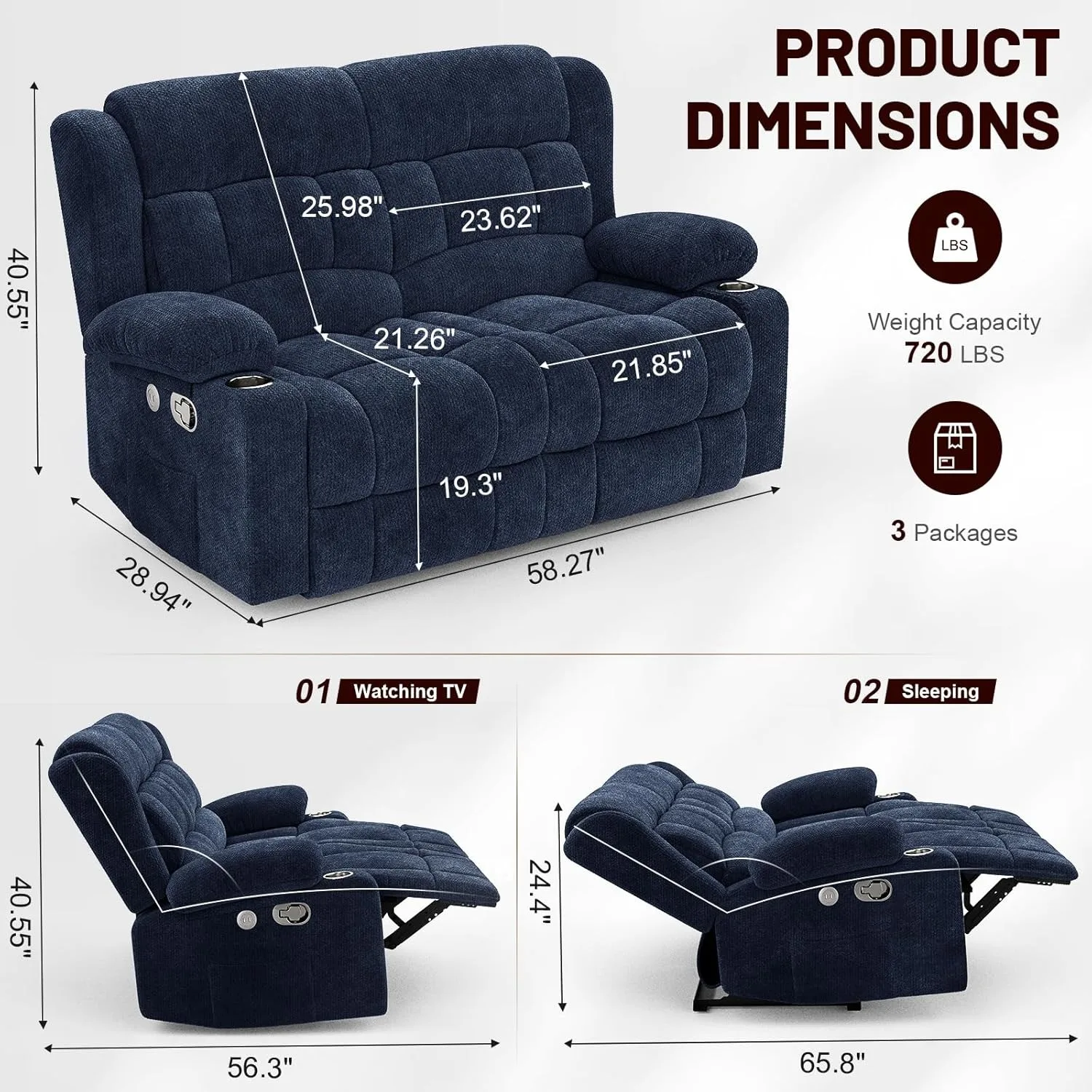 2-Seater Recliner Loveseat Sofa with USB & Cup Holders 3