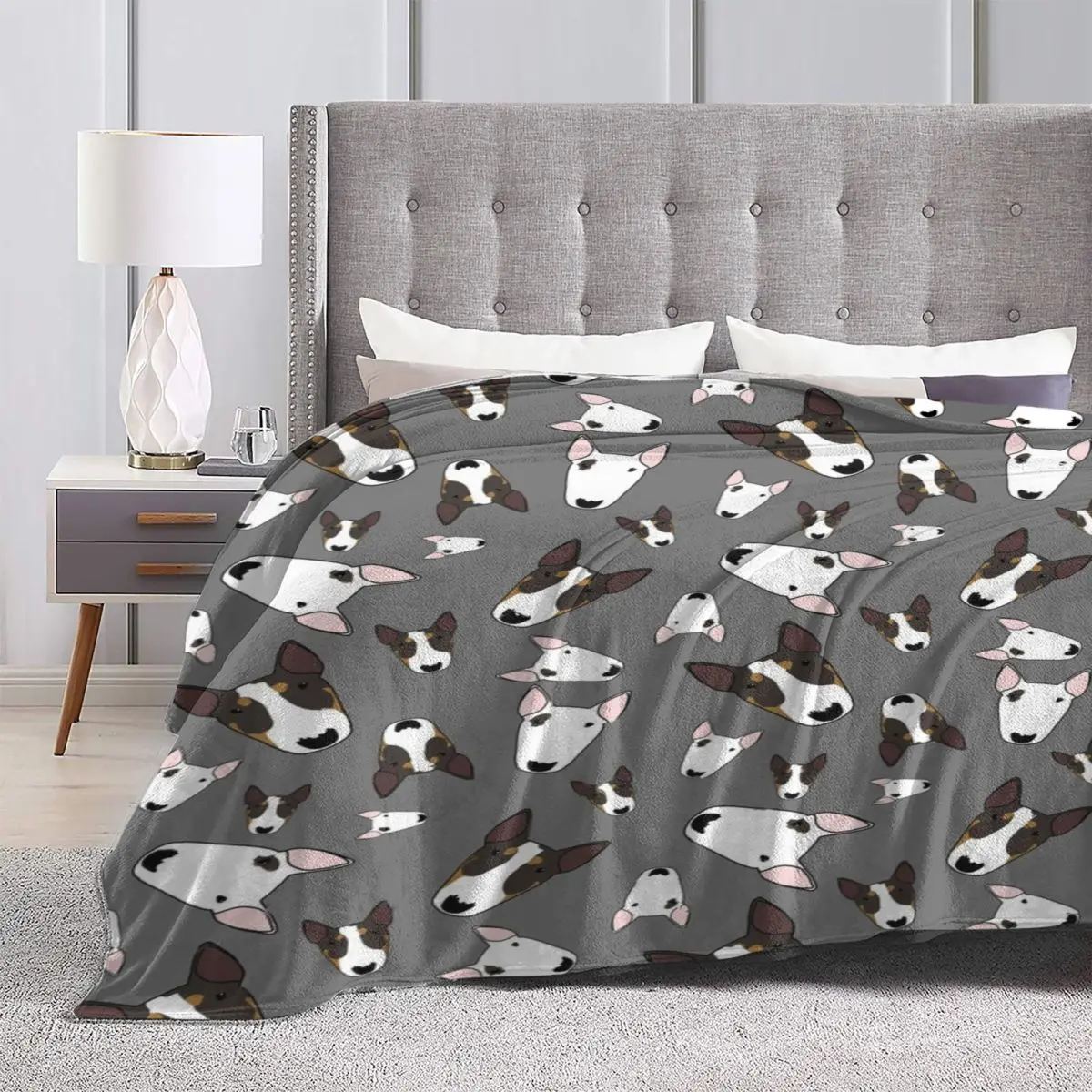 Bull Terrier Soft Durable Blankets Pet Gray Camping Bedding Throws Winter Funny Design Flannel Bedspread Sofa Bed Cover 4
