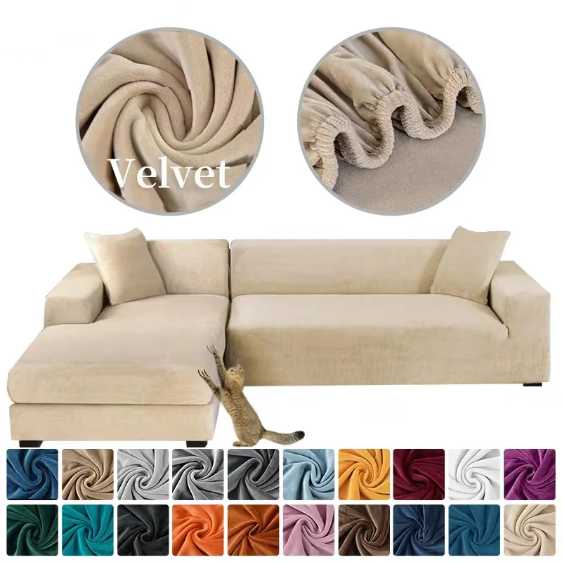 

Velvet Sofa Cover Thick Elastic 1/2/3/4 Seater Sofa Cover for Living Room Velvet Plush L Shaped Corner Sofa Cover Couch Cover