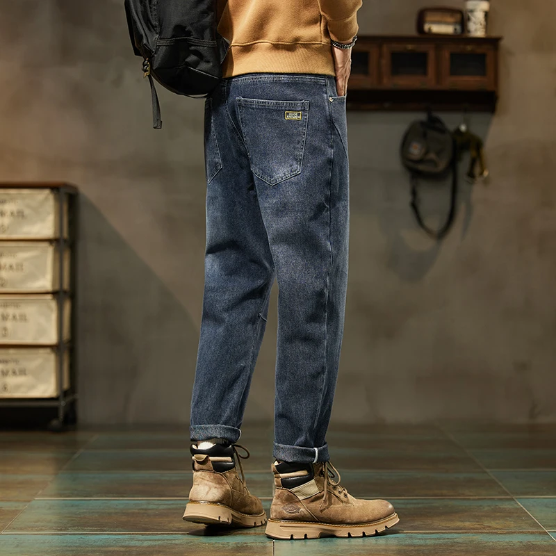 Fleece Thicked  Black Gray Jeans Men\'s Loose Straight Casual Slim-Fitting Middle-Aged Men Pants Winter Warm Trousers Male Cotton