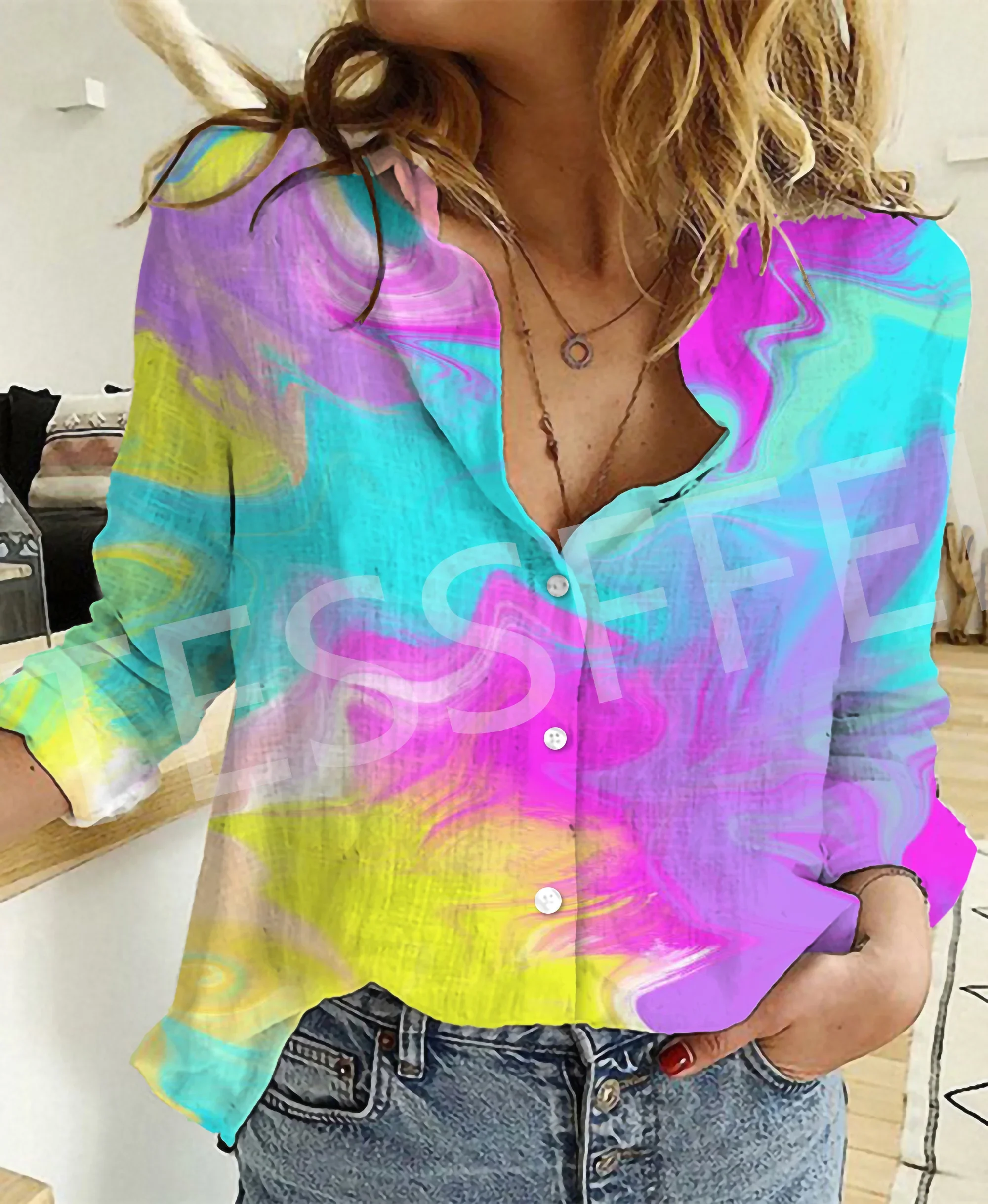 

Butterfly Galaxy Fantasy Flower Colorful Pattern Retro 3DPrint Button Long sleeved Women's Casual Shirt New Style