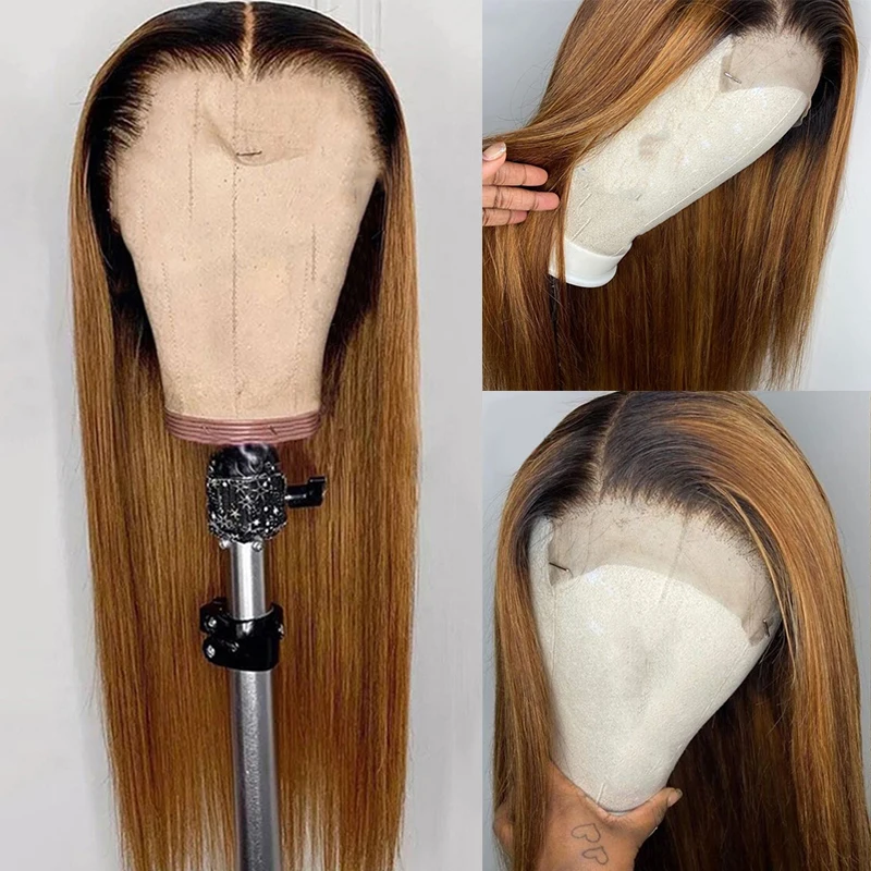 

Soft 26 inch 180Density Long Ombre Honey Blonde Brown Silky Straight Lace Front Wig for Black Women BabyHair Preplucked Daily