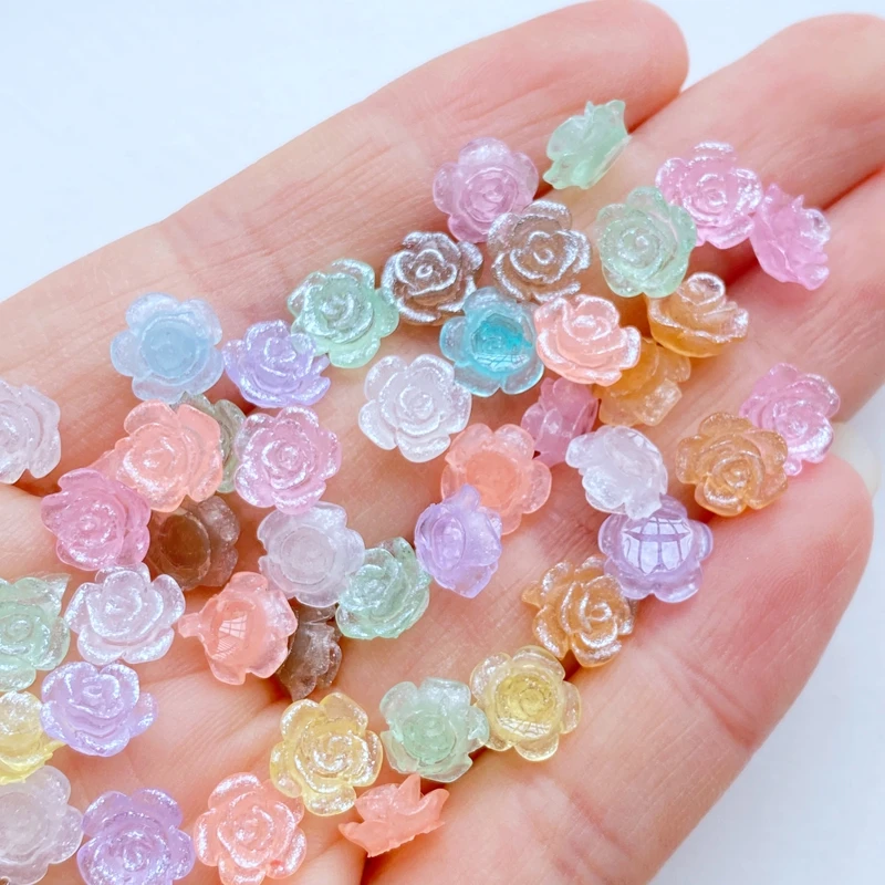 100Pcs New Cute Mini Shiny Flowers Flat Back Resin Cabochons Scrapbooking DIY Jewelry Craft Decoration Accessories 