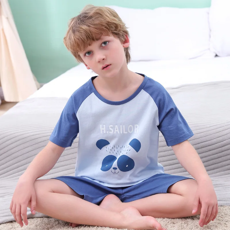 Teens Pajamas Short Sleeve 100% Cotton Pyjamas Big Kids Clothes Sets Children Boys Sleepwear Pajamas For Girls 10 12 14 16 Years pajama sets baby boy Sleepwear & Robes