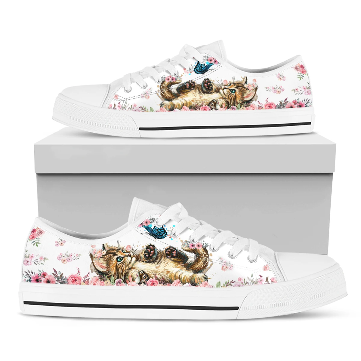 Canvas Sneakers Women Fashion Cute Cat Prints Low-top Women Single Shoes Candy Color Flats Female Canvas Shoes