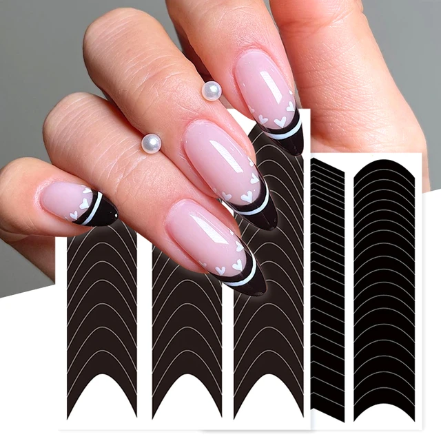 12PCS French Manicure Strip Nail Forms Fringe Tip Guides Sticker Wavy Line  Nail Art Guides Stickers Stencil Strips Nail - AliExpress