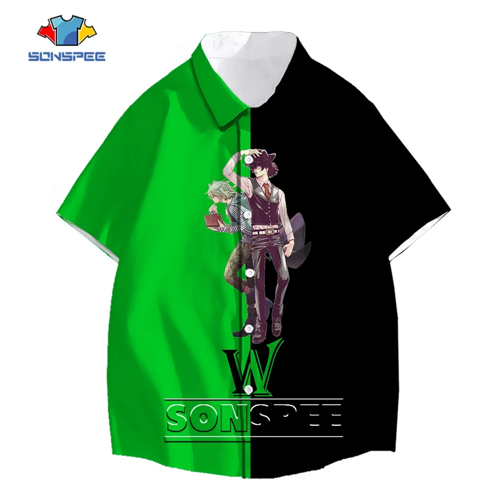 SONSPEE 3D Printing Japanese Anime Characters Detective Botton Shirt Men Women's Oversize 6XL Clothing New Short Sleeve Tops