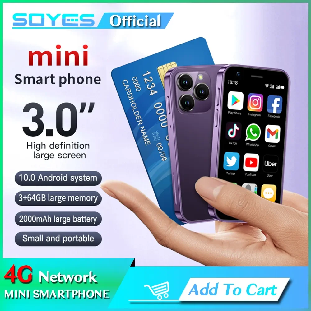 SOYES XS16 Mini Смартфон с 5,5-дюймовым дисплеем, четырёхъядерным процессором, ОЗУ 3 ГБ, ПЗУ 64 ГБ, 3,0 мАч, Android 10,0 soyes xs11 смартфон с четырёхъядерным процессором озу 1 гб пзу 8 гб 1000 мач 2 мя слотами для sim карт