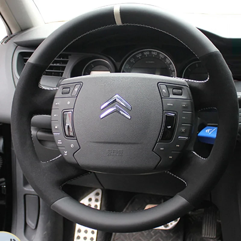 

DIY For Citroen C5 2007-2015 Hand-stitched Anti-Slip Wear-Resistant Genuine Leather Suede Car Steering Wheel Cover Accessories
