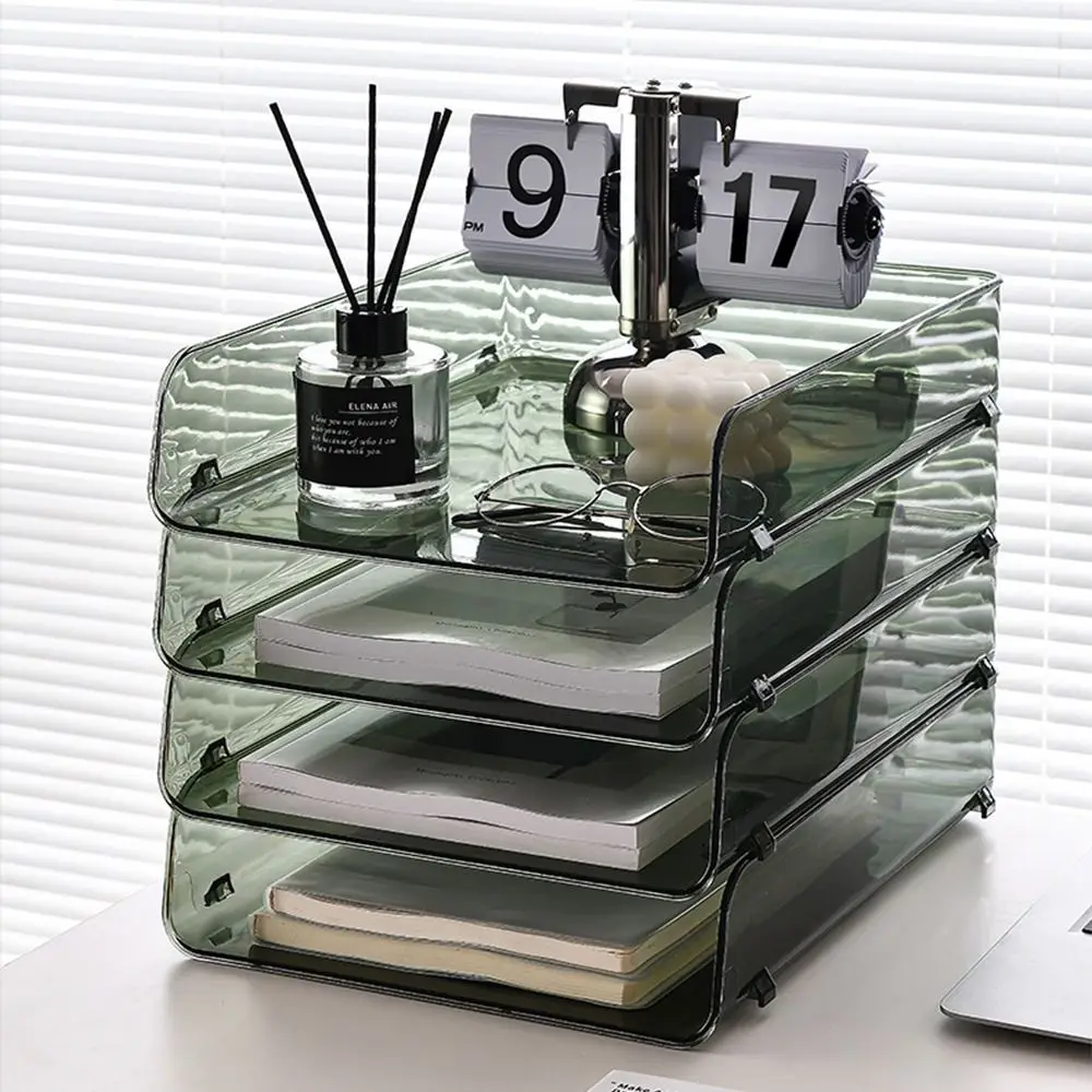 File Organizer A4 File Storage Tray Fashion Papers Rack Desktop Organizer Stackable File Rack Transparent Book Shelf Magazine