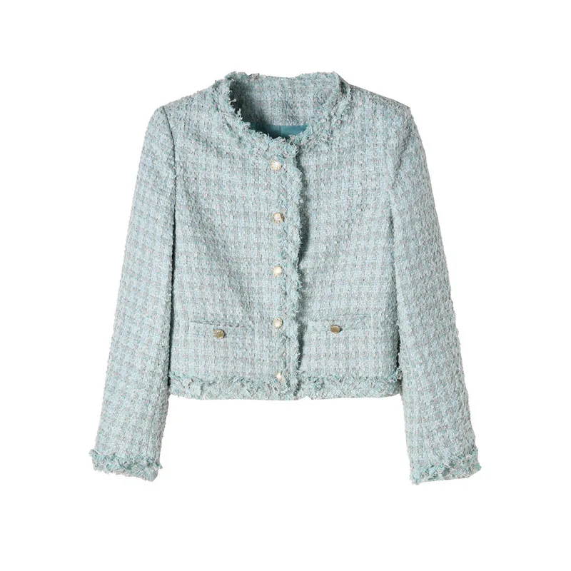 

Mint green women's tweed short jacket 2024 new spring/autumn small fragrance cardigan classic top