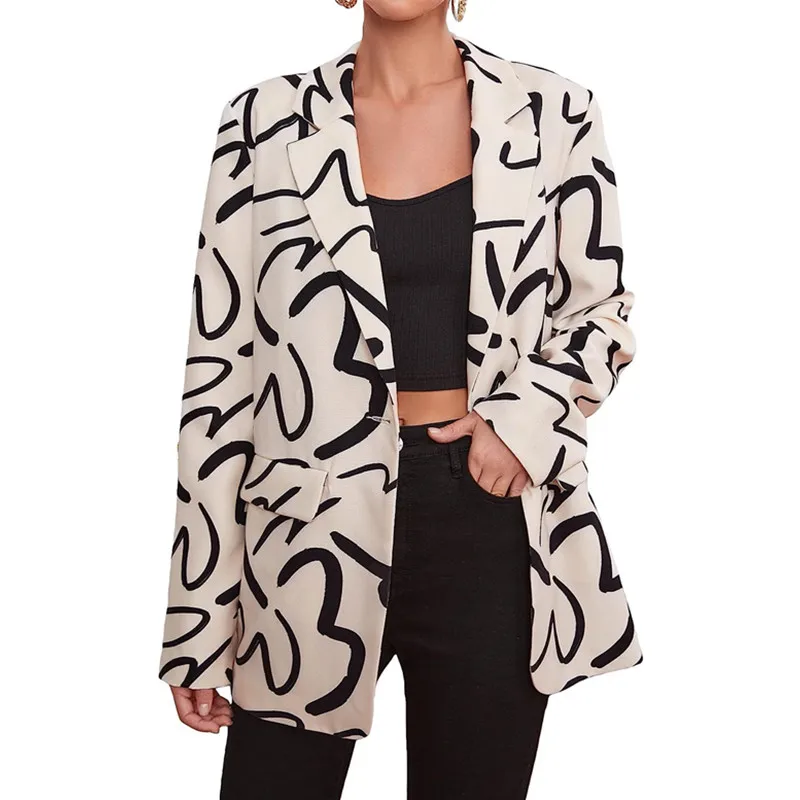 Women's Alphabet Print Lapel Loose Commuter Casual Suit Jacket