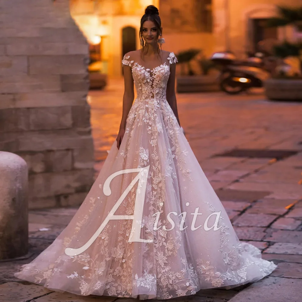 

Gorgeous A-Line Sweetheart Wedding Dresses Short Sleeve Bridal Gown Sexy Backless Bride Robe Buttons Lace 2022 Vestidos De Novia